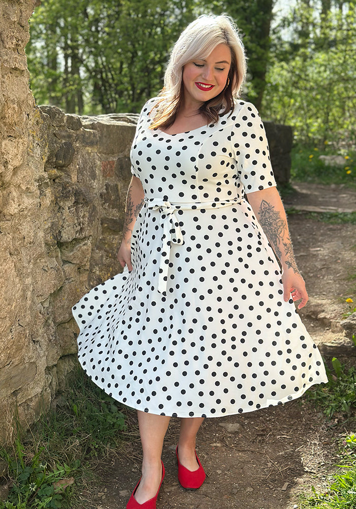Fourth angle of Liberty Mono Polka Dot Print Scuba Crepe Swing Dress