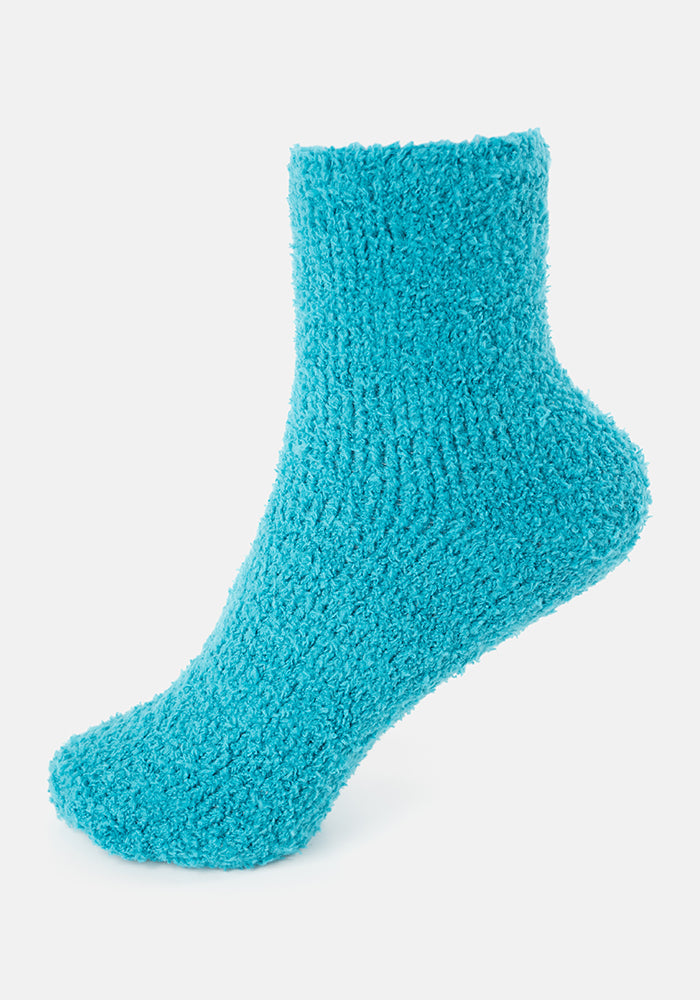 Front view of Light Teal Fluffy Socks