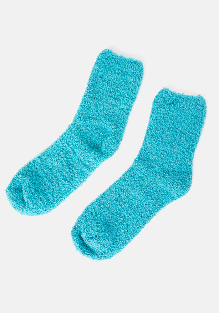 Fourth angle of Light Teal Fluffy Socks