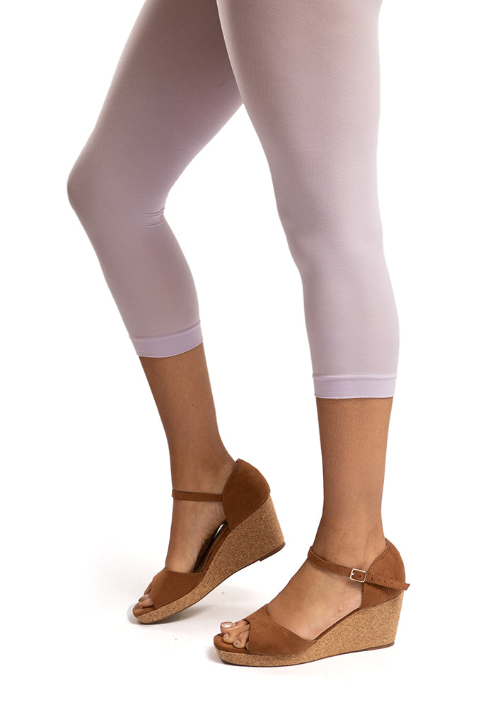 Front view of 50 Denier Premium Capri Tights (Lilac), brighten your wardrobe with our soft Lilac 50 denier Capri tights.