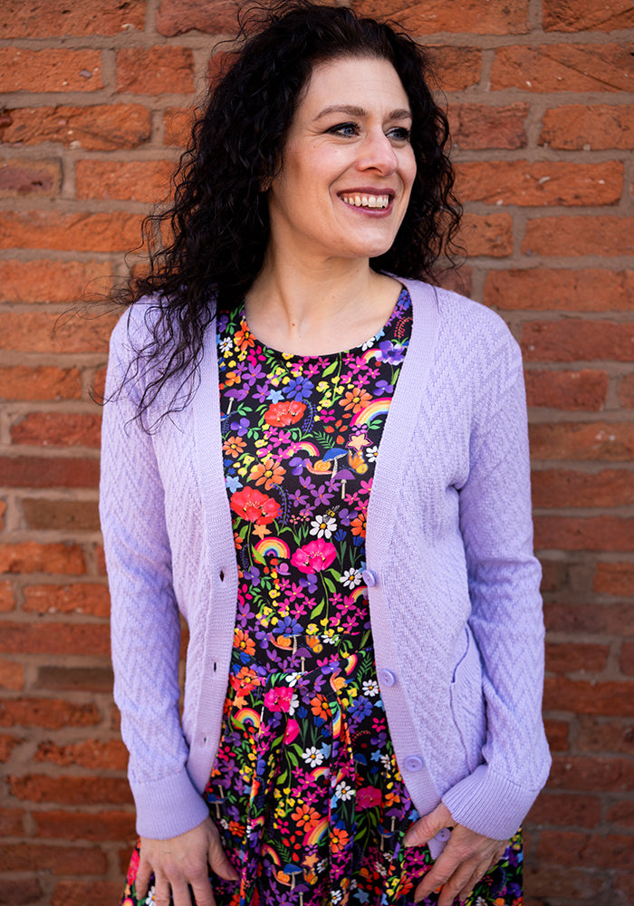 Sixth angle of Lilac Chevron Knit Cardigan, lilac Chevron Knit Cardigan An easy layer you&