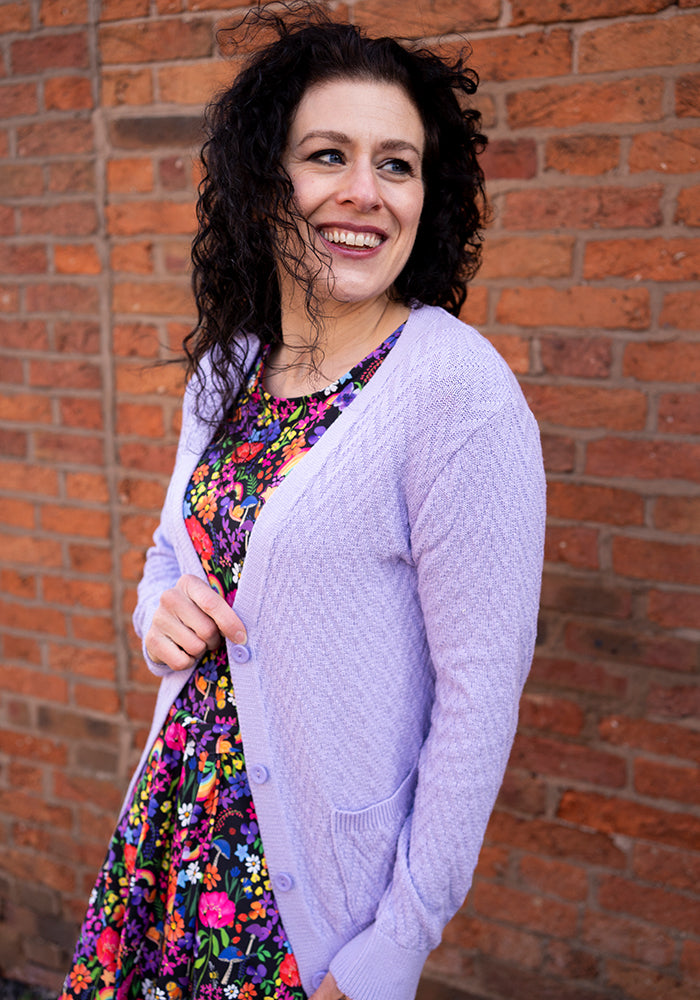 Fifth angle of Lilac Chevron Knit Cardigan, lilac Chevron Knit Cardigan An easy layer you&