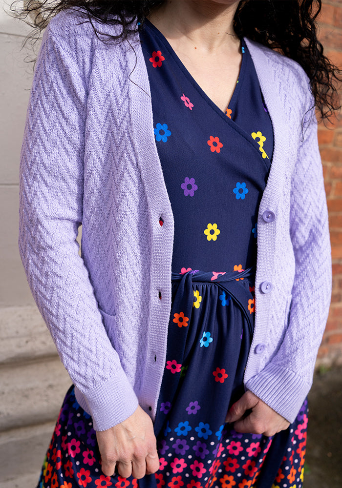 Fourth angle of Lilac Chevron Knit Cardigan, lilac Chevron Knit Cardigan An easy layer you&