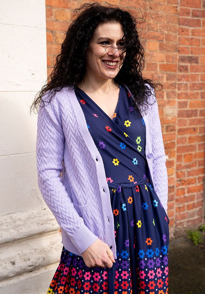 Third angle of Lilac Chevron Knit Cardigan, lilac Chevron Knit Cardigan An easy layer you&