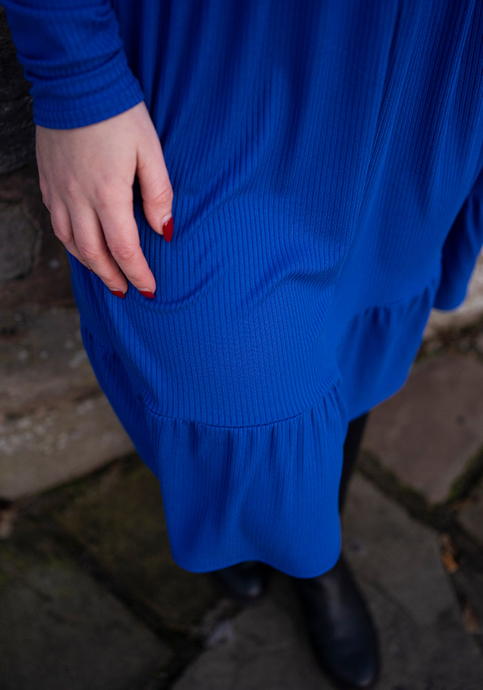Lilah Cobalt Blue Turtle Neck Tiered Hem Dress