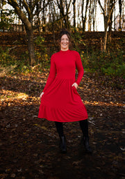 Lilah Red Turtle Neck Tiered Hem Dress
