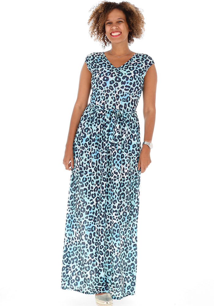 Front view of Lillian Watercolour Animal Print Maxi Dress