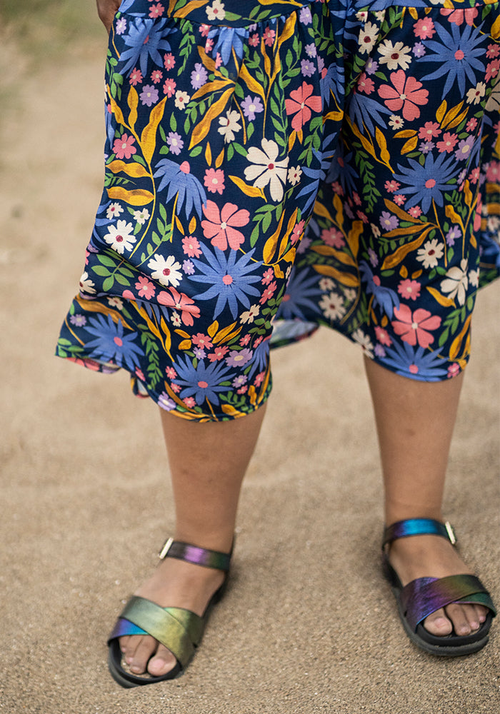 Lillith Painted Flower Print Tiered Hem Midi Dress