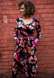 Lindsey Inky Floral Printed Velour Midi Dress
