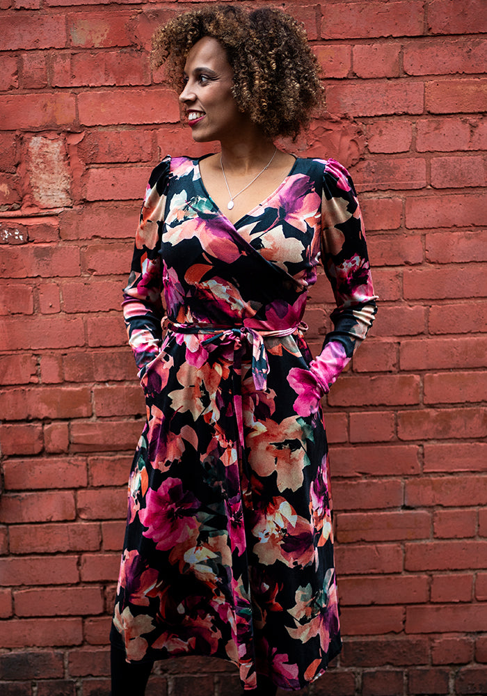 Lindsey Inky Floral Printed Velour Midi Dress