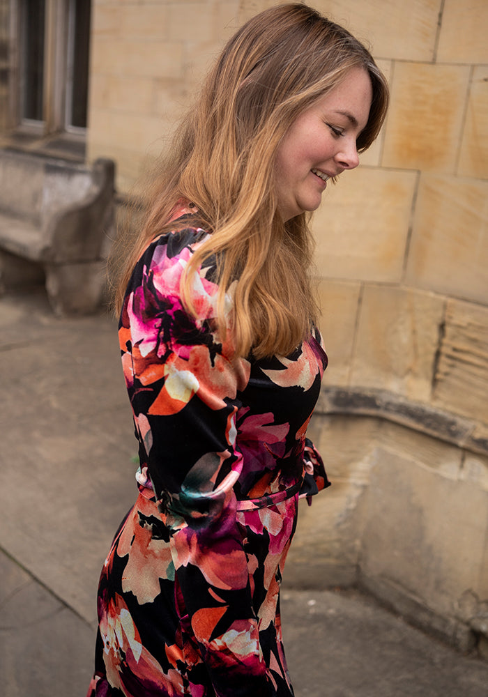 Lindsey Inky Floral Printed Velour Midi Dress