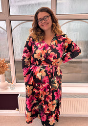 Lindsey Inky Floral Printed Velour Midi Dress