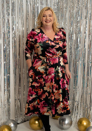 Lindsey Inky Floral Printed Velour Midi Dress