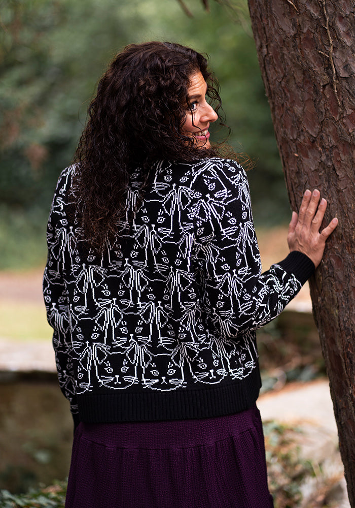 Front view of Linear Cats Cardigan