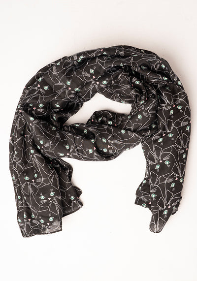 Linear Cats Print Scarf