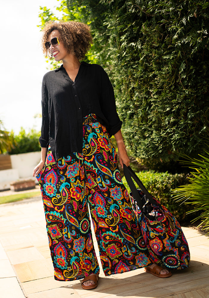 Beck Painted Paisley Print Woven Full Length Popsy Trousers