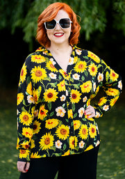 Laken Black Sunflower Print Woven Popsy Shirt