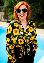 Laken Black Sunflower Print Woven Popsy Shirt