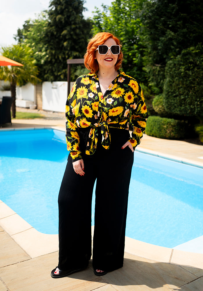 Fourth angle of Laken Black Sunflower Print Woven Shirt