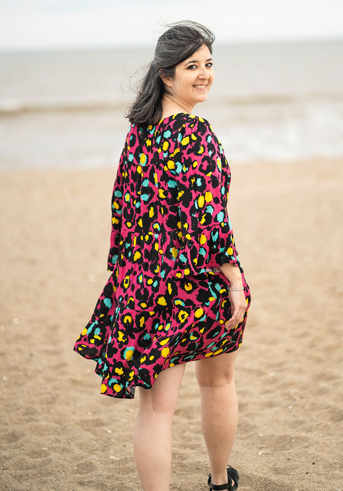 Fourth angle of Every Pink Animal Print Woven Tiered Hem Dress