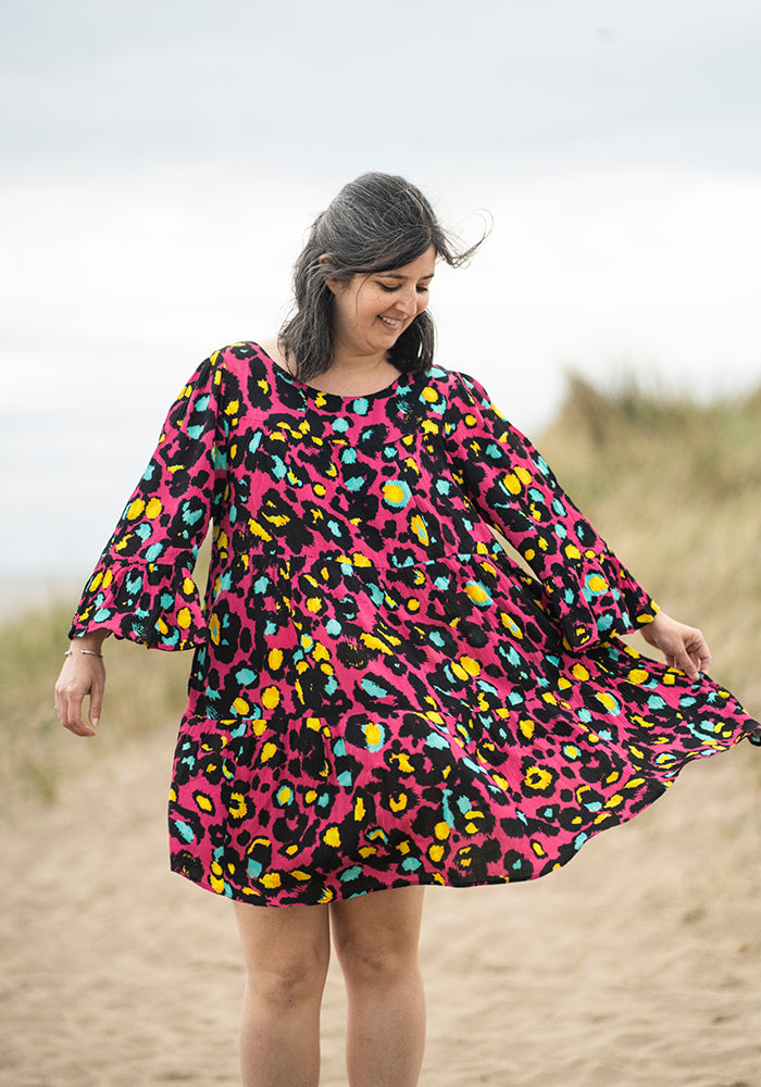 Eighth angle of Every Pink Animal Print Woven Tiered Hem Dress