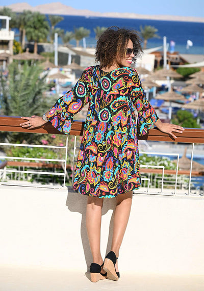 Every Painted Paisley Print Woven Tiered Hem Popsy Dress