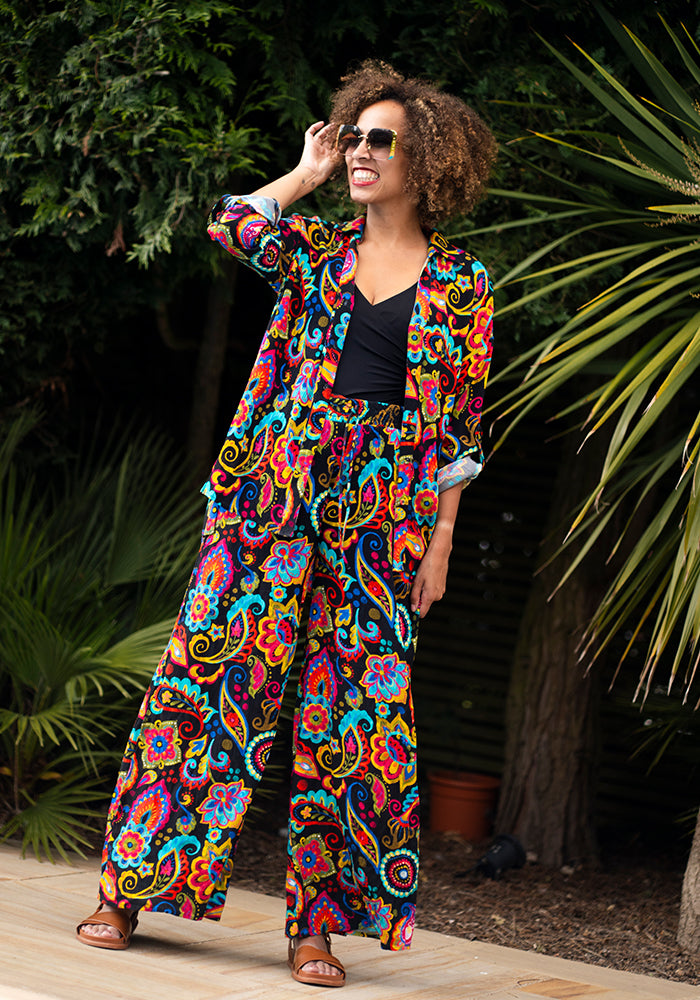 Front view of Laken Painted Paisley Print Woven Shirt