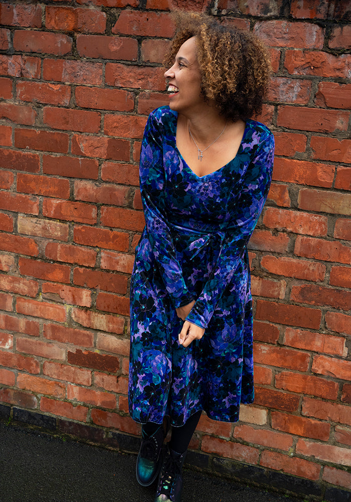 Liona Teal Floral Print Vintage Swing Dress