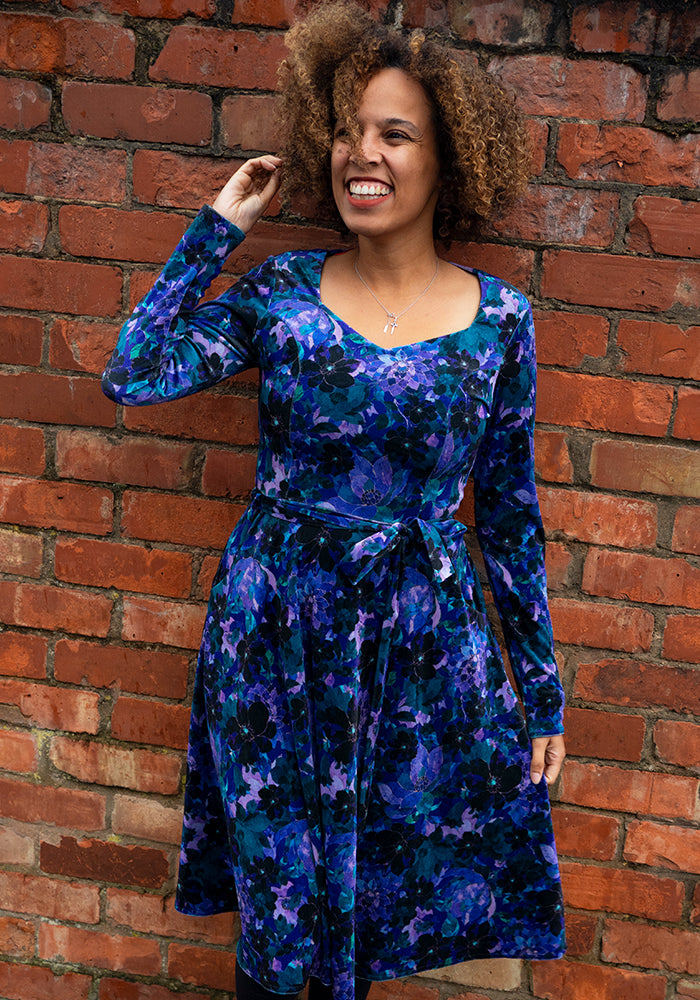 Liona Teal Floral Print Vintage Swing Dress