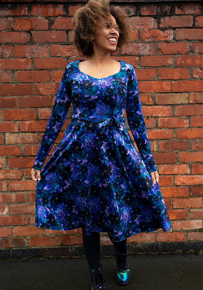 Liona Teal Floral Print Vintage Swing Dress