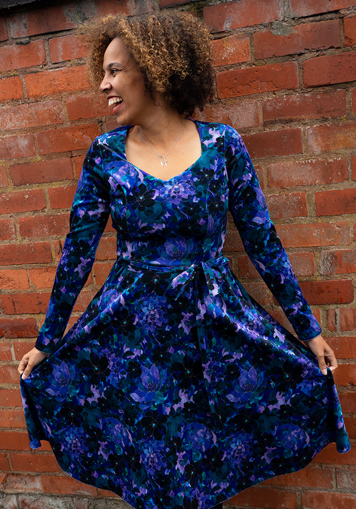 Liona Teal Floral Print Vintage Swing Dress