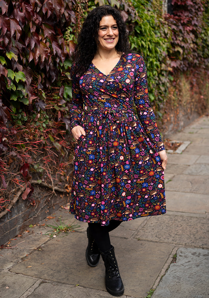 Front view of Lira Hedgehog Print Viscose Dress