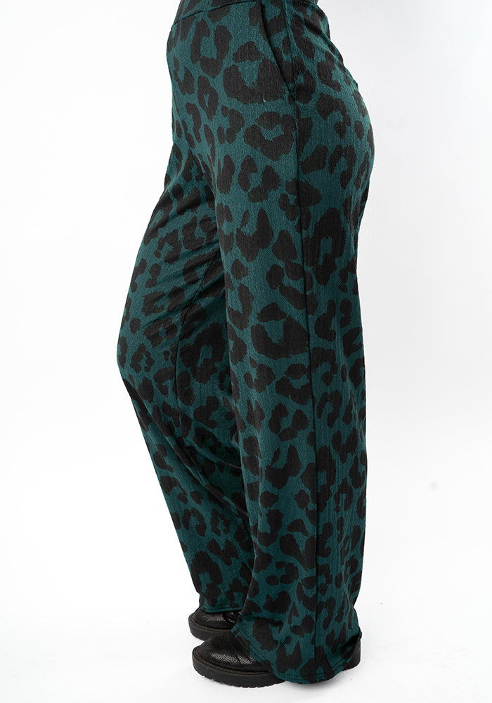 Fourth angle of Lita Bottle Green Animal Print Trousers