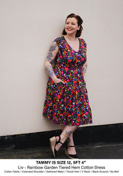 Liv Rainbow Garden Print Tiered Hem Cotton Dress