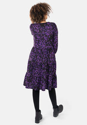 Lizzie-Kate Purple Animal Print Tiered Hem Dress