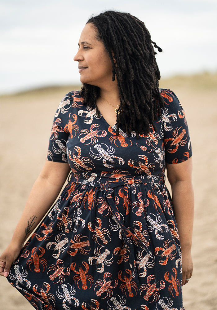 Front view of Daria Lobster Print Cotton Dress