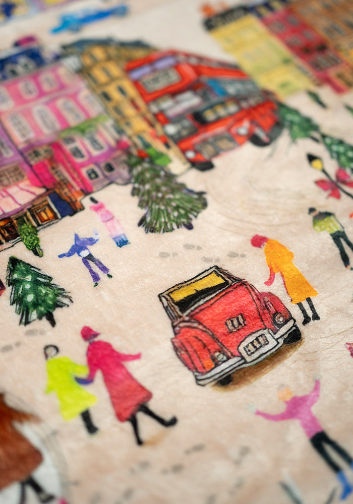 London Print Pop-under Plush Blanket