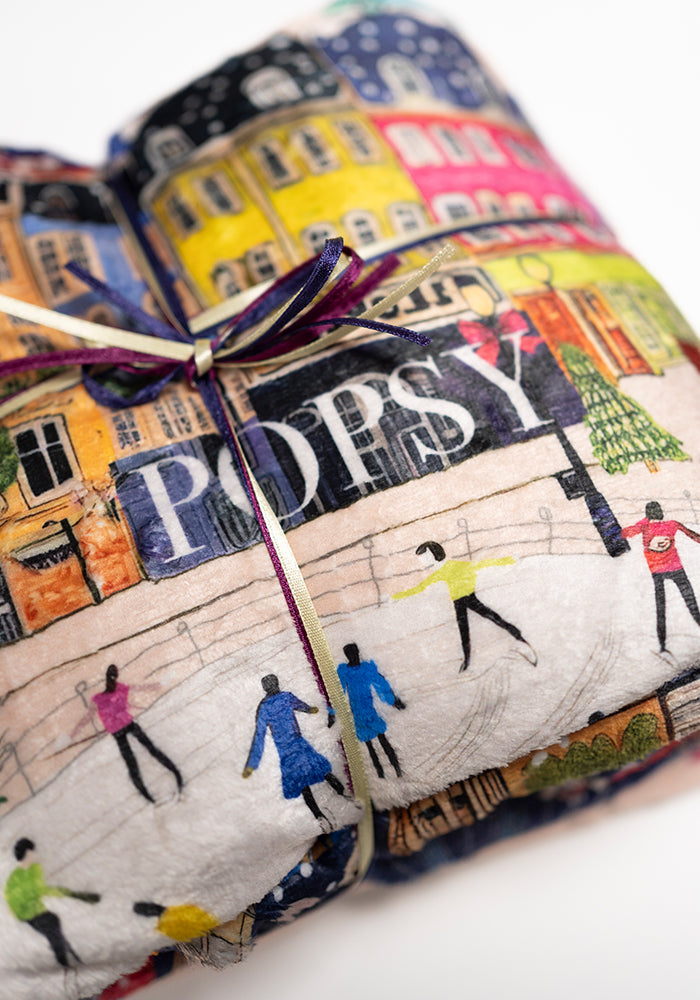 Front view of London Print Plush Throw Blanket (Pop-Under)