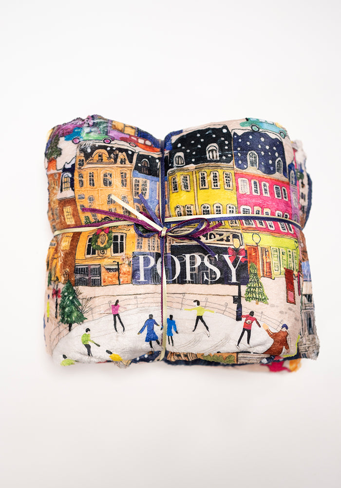 London Print Pop-under Plush Blanket