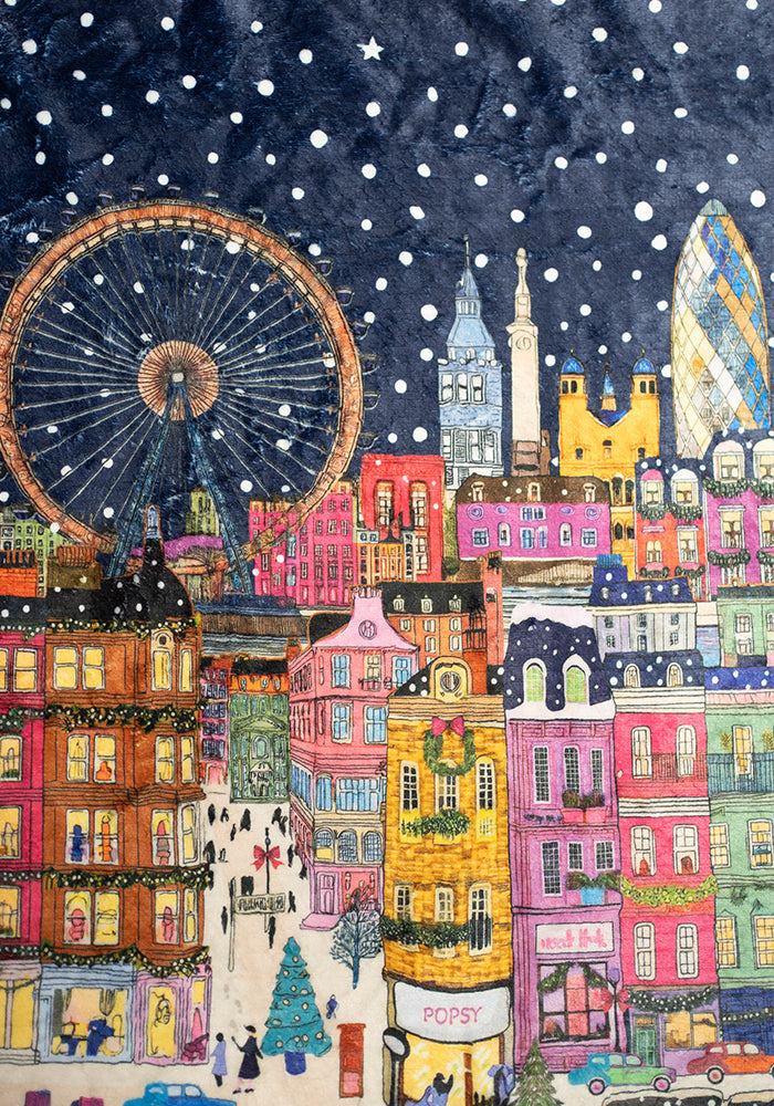 London Print Pop-under Plush Blanket