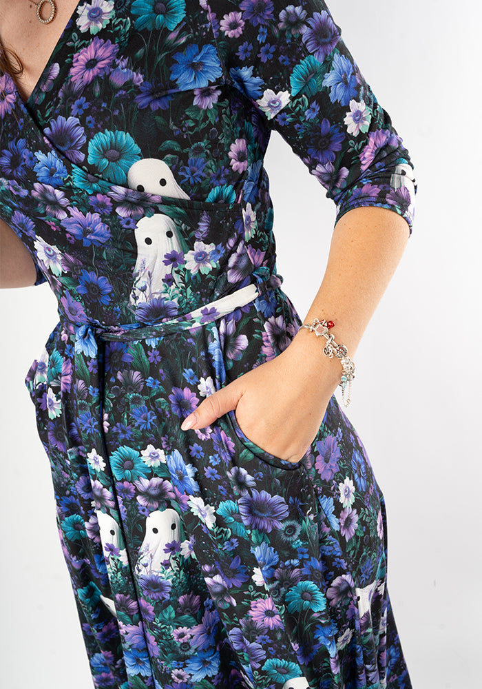 Lonneke Purple Floral Ghost Print Midi Dress