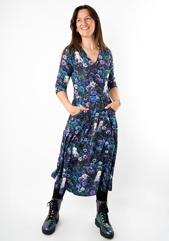 Lonneke Purple Floral Ghost Print Midi Dress