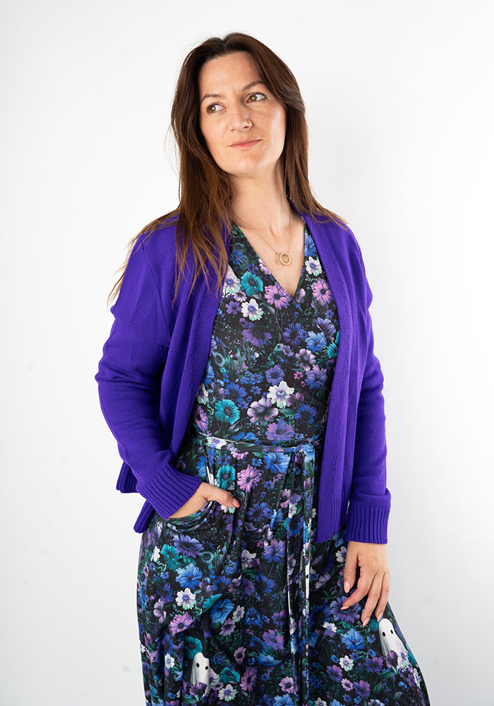 Lonneke Purple Floral Ghost Print Midi Dress