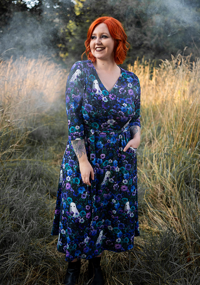 Lonneke Purple Floral Ghost Print Midi Dress