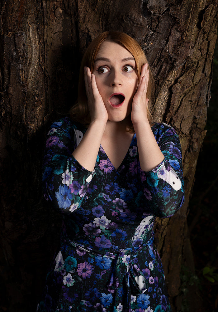Lonneke Purple Floral Ghost Print Midi Dress