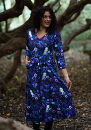Lonneke Purple Floral Ghost Print Midi Dress