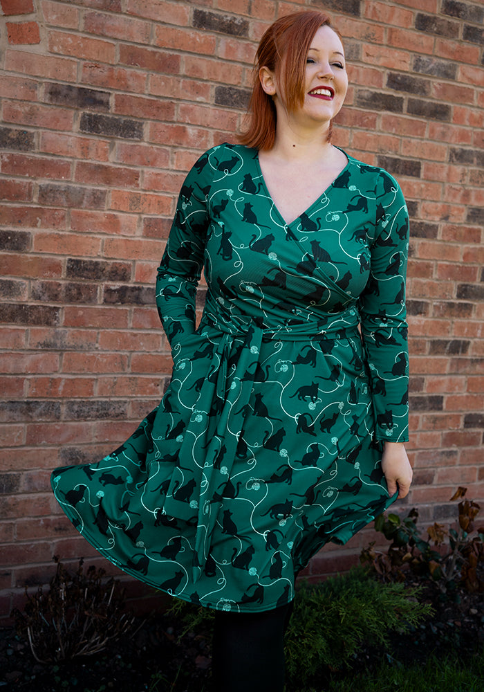 Sixth angle of Lotty Playful Cats Print Dress