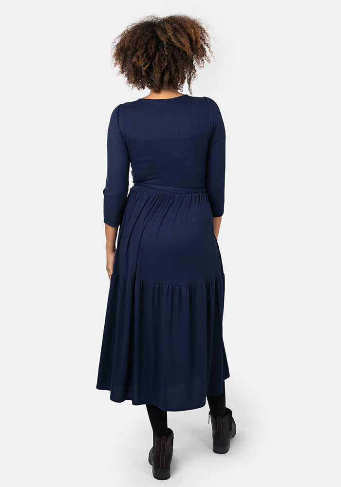 Lou Navy Tiered Hem Midi Dress
