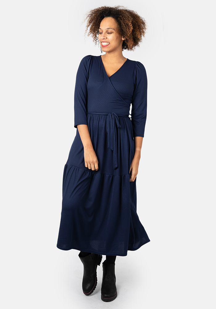 Lou Navy Tiered Hem Midi Dress