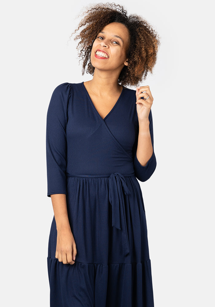 Lou Navy Tiered Hem Midi Dress